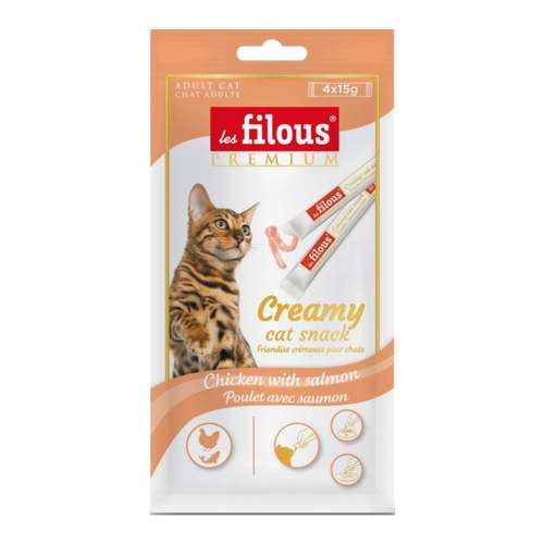 Filous premium guloseima cremosa para gatos com frango e salmão