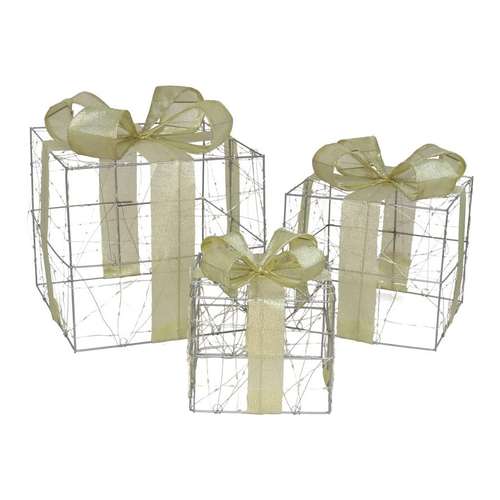 Conjunto x3 caixas de presente em metal com 800 luzes