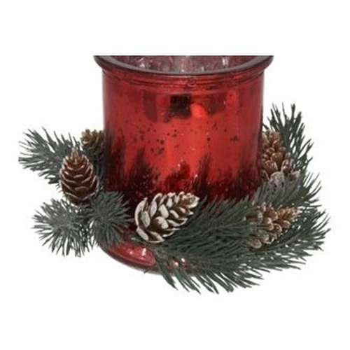 Porta-velas decorado com pinhas